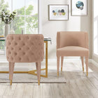 Manhattan Comfort - Lot de 2 chaises de salle à manger modernes Maya 61 cm, revêtement en velours, coloris nude-Cadre en bois d’orme de haute qualité avec embouts en métal doré brossé pour l’élégance et la durabilité