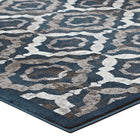 Modway - Kalinda Treillis rustiques vintage marocains Tapis de 5 pi l x 8 pi L - Ivoire marocain bleu et brun-Résistant aux taches / Facile à nettoyer