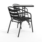 Flash Furniture 23.5" Square Glass Metal Table with 2 Black Metal Aluminum Slat Stack Chairs-Square Table