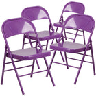 Chaise pliante de la série HERCULES COLORBURST en métal violet impulsif à triple entretoise et double charnière-Capacité de poids de 300 lb