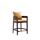 Manhattan Comfort - Tabouret de comptoir ritz 22" style milieu du siècle moderne, rembourré en similicuir - camel et noyer foncé-Comprend 1 dossier d’oreiller amovible