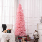 HOMCOM 7' Tall Pencil Artificial Christmas Tree with Steel Base - Pink-Pencil shape saves space, suitable for smaller rooms 