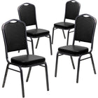 Flash Furniture – Chaise à dossier en couronne empilable Hercules, siège en vinyle noir de 2,5 po, cadre argenté nervuré, p/4-Ensemble de 4 chaises de banquet polyvalentes