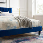 Modway Yasmine Channel Tufted Performance Velvet King Platform Bed - Navy-Wood Slat Support System