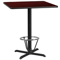 Flash Furniture Dessus de table carré de 36 po en stratifié d’acajou avec anneau de pied-Table d'hospitalité à hauteur de bar