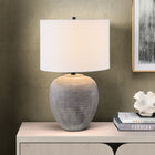 Hudson&Canal - Lampe de table en céramique Shira (58 cm) avec abat-jour en tissu - Terre cuite froide/blanc-Nettoyer avec un chiffon doux et sec, sans produits chimiques agressifs ni produits de nettoyage abrasifs