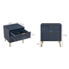 Manhattan Comfort - Table de nuit moderne DUMBO 51 cm à 2 tiroirs - Bleu Minuit - Lot de 2-Poignées de tiroir horizontales en métal avec finition dorée