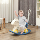 Qaba - Cheval à bascule 4 en 1, poussette, voiture glissante avec planche d'équilibre - bleu-Comprend une poignée amovible pour les promenades contrôlées par les parents 