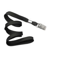 Beslayn Flat Braid Woven Non-Breakaway Lanyard With A Steel Bulldog Clip - Black - 25 Pack -36" total length for comfortable wear
