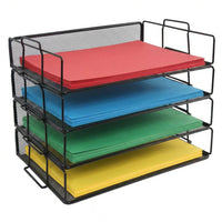 ShoppingAll - Plateau à documents empilable en maille à 4 niveaux-Dispose d'une conception intelligente à emboîtement qui vous permet d'empiler les quatre plateaux verticalement pour économiser de l'espace sur le bureau, ou de les séparer pour les utiliser individuellement dans des tiroirs ou sur des étagères.