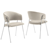 Modway Nella Upholstered Performance Velvet Dining Chair - Almond/Silver - 2 Pack-Set of 2 Accent Dining Chairs