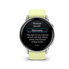 Garmin - Venu 4 – 45 mm, Argent avec bande en silicone Citron-Suivi du mode de vie (nouveau): Enregistrez des comportements personnalisés ou prédéfinis — comme la consommation de caféine et d'alcool — et consultez des rapports sur la façon dont ces choix de mode de vie affectent votre sommeil, votre stress et votre HRV dans l'application Garmin Connect. Ainsi, vous pouvez prendre des décisions plus conscientes pour votre santé