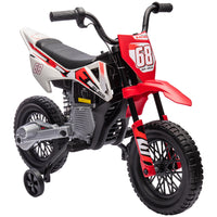 Qaba Kids 12V Dirt Bike with Twist Grip Throttle, Training Wheels and Music - Red-Manual throttle control adjusts speeds between 1.5-3.1 mph (2.4-5 km/h) 