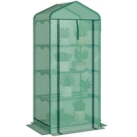Outsunny serre mini à 4 niveaux avec toit en moustiquaire, blanc-Conception de toit à double couche pour améliorer la ventilation et empêcher l’entrée des petits animaux  
