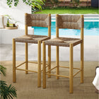 Modway Parkland Outdoor Patio Rattan and Aluminum Counter Stools - Natural - Set of 2-Aluminum Frame with Wood Finish