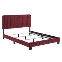 Modway Celine Channel Tufted Performance Velvet Full Bed - Maroon-Full Bed