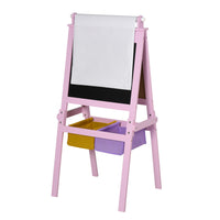 Qaba - Chevalet d’art en bois 3 en 1 pour enfants avec rouleau de papier, tableau double face craie & tableau blanc - rose-Conception 3-en-1, tableau blanc, tableau noir et rouleau de papier, permet à votre bébé de profiter de trois fois plus de plaisir 
