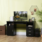 HOMCOM 57.1" Computer Desk with Drawers - Black-The keyboard tray saves more space on the desktop 