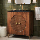 Modway Vernon 30" Fluted Wood Vanity Cabinet Without Sink - Walnut-Spacious Interior Storage Cabinet