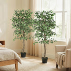 Outsunny 5.3 ' Potted Artificial Ficus Tree - Green - 2 Pack-PE moss and cement soil are included, making them more stable and real 
