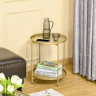 HOMCOM 2-Tier Gold End Table - Gold-Removable trays can be taken anywhere for multipurpose
