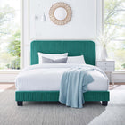 Modway Celine Channel Tufted Performance Velvet Twin Platform Bed - Teal-Solid Wood Legs