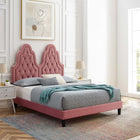 Modway Alexandria Tufted Performance Velvet Twin Platform Bed with Black Wood Legs - Dusty Rose-Wood Slat Support System