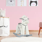 Qaba Kids Plush Ride-On Rocking Horse with Bear Toy - White-Strengthens the core muscles and arms during play, while also helping to improve balance<br> 