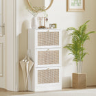 HOMCOM Rattan Shoe Storage Organizer with 3 Flip Drawers - White-Two-level adjustable shelves customize storage space