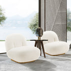 Manhattan Comfort - Edina fauteuil d’appoint moderne en bouclé blanc 28,74" (paquet de 2)-Cadre en bois de pin de haute qualité avec base en métal doré brossé pour la mode et la durabilité