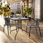 Flash Furniture 28" Square Glass Metal Table with Grey Rattan Edging & 2 Grey Rattan Stack Chairs-Set Includes Table and 2 Chairs