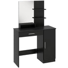 HOMCOM Vanity Desk with Mirror - 35.4" L x 15" W x 54.3" H - Black-A clear mirror makes your makeup more convenient 