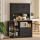 HOMCOM 64" H Kitchen Pantry Cabinet with 3 Compartments and 2 Drawers - Black-Adjustable shelves fit kitchen items of different heights easily 