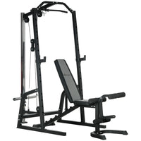 Soozier - Appareil De Gym À Domicile - Machine Smith 3 En 1 Avec Banc Réglable-Rack de musculation avec système de poulies à câble, rack à squats à 15 niveaux et barre de traction  