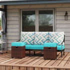 Outsunny - Ensemble de 2 poufs en osier pour patio avec poignée pour jardin, arrière-cour, bord de piscine, bleu ciel-Design moderne adapté pour le jardin, le balcon, l'entrée, le salon, etc
