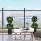 HOMCOM - Arbre boule artificiel en pot 2,3 pi avec fleurs de lavande - vert - lot de 2-Pots de plantes remplis de ciment pour maintenir chaque plante en place. Le dessus ressemble à de la terre 