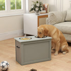 PawHut Elevated Large Dog Bowls with Storage - Grey-Removable stainless steel bowls perfect for treats, water, or food, easy to clean and fill 