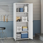 Manhattan Comfort Fortress Modern Garage Cabinet - 30.3" W x 74.8" H - White-Recessed Metal Handle