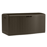 Suncast - Coffre de terrasse de 124 gal avec motif en chevrons - couleur Java-Les panneaux à parois multiples sont conçus pour offrir solidité et durabilité.
