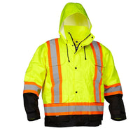 Forcefield  Parkas de sécurité 4 en 1, vert lime avec garniture noire, grand-4 grandes pochettes cargo à lâ€™avant, 2 au torse et 2 inférieures, fermeture autoagrippante
