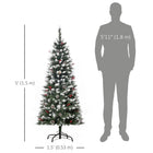 HOMCOM 5' Snow-Flocked Pencil Christmas Tree with Pine Cones and Berries - Green-Hinge design and easy-to-shape branches for a quick full look 