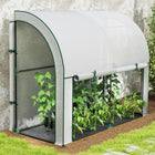 Outsunny Walk-in Wall Lean-to Greenhouse with Weed Barrier - 7' x 3' x 5' - White- Cover edging with overall hemming to prevent tearing
 