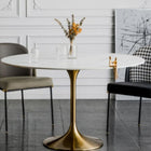 Plata Import Leo Brass Faux Marble 36" Table - Stone-Brass Tulip Base
