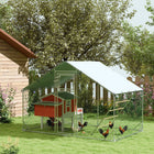 PawHut - Grand enclos à poules en métal avec couverture pour 6 à 8 poules - 9,8 pi L x 6,6 pi l x 6,4 pi H-Comprend une mangeoire suspendue et des perchoirs à 4 niveaux pour plus de confort 