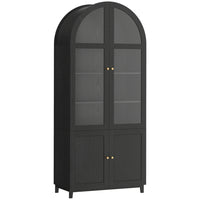 HOMCOM 71" H Tall Arched Kitchen Pantry Cabinet - Black-The unique arched with clear acrylic glass doors adds modern farmhouse charm to spaces 