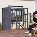 PawHut - Catio extérieur en bois avec rampe principale à 4 niveaux 77 po L x 37 po l x 69 po H-Grand enclos permettant à deux chats de jouer en même temps 