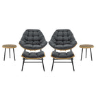 Manhattan Comfort Benson Modern Patio Rocking Chair 6-Piece Set - Grey-Modern 3-Piece Outdoor Conversation Patio Set with 1 Chair, 1 Foot Ottoman, and 1 End Table
