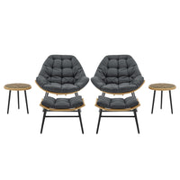Manhattan Comfort Benson Modern Patio Rocking Chair 6-Piece Set - Grey-Modern 3-Piece Outdoor Conversation Patio Set with 1 Chair, 1 Foot Ottoman, and 1 End Table
