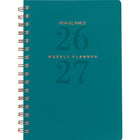 AT-A-GLANCE 2026-2027 Signature Lite Weekly/Monthly Academic Planner - 8-1/2" H x 5-3/8" W - Teal - Bilingual-12 months: July 2026 - June 2027