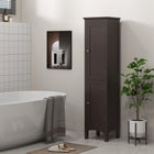 Kleankin Tall Bathroom Storage Cabinet with Adjustable Shelves - Dark Brown-Three shelves in the two cabinets are adjustable, giving you more storage flexibility